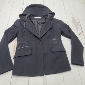 Blanc Noir Gayatri black hooded blazer jacket hoodie leather preppy medium